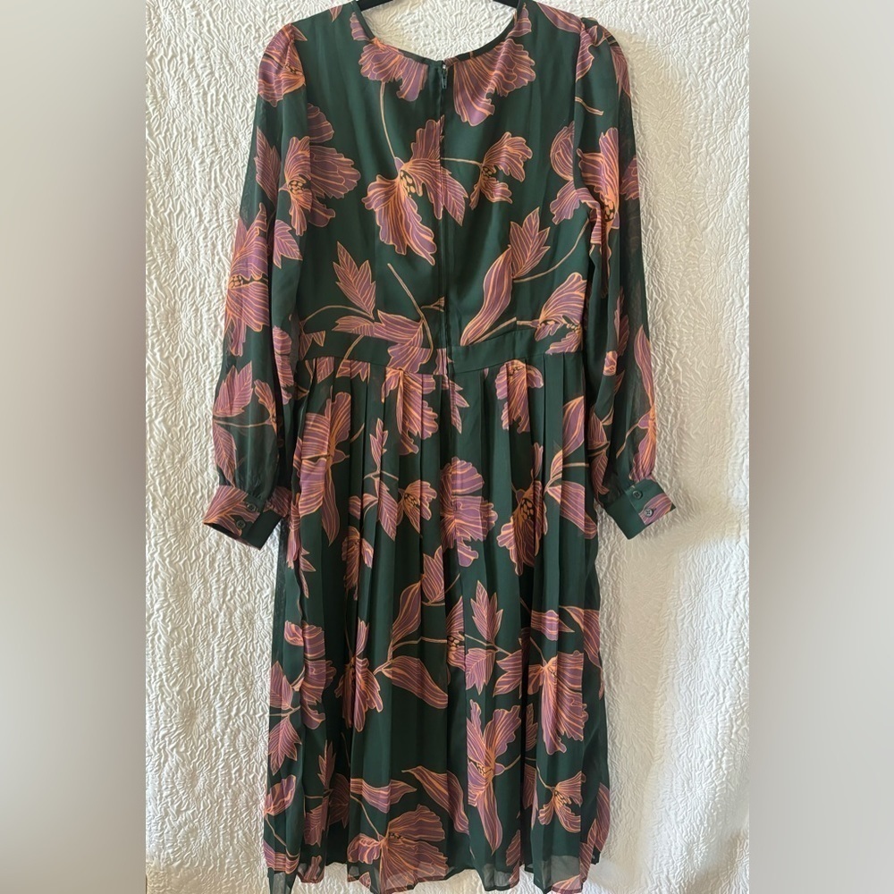 Modcloth Floral Keen on Pleats Long Sleeve Chiffon Fit & Flare Midi Dress NWOT - Picture 8 of 12